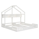 Twin Size Platform Bed With Shared Design, Guardrails, And Built In Shelves - Creamy White by HouseOfZazla