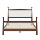 Mid-Century Modern Queen Size Solid Pine Wood Platform Bed with Upholstered Headboard in Boucle, No Box Spring Needed, Brown