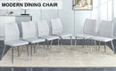 6 light gray dining chairs. Modern chairs from the Middle Ages. Made of PU material cushion and silver metal legs. Suitable for restaurants and living rooms
