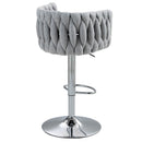 360 Degree Swivel Bar Stools Adjustable Counter Height Bar Chairs With Woven Back & Footrest, Silver Chromed Bar Stools For Kitchen Island (Set of 2) - Gray by HouseOfZazla