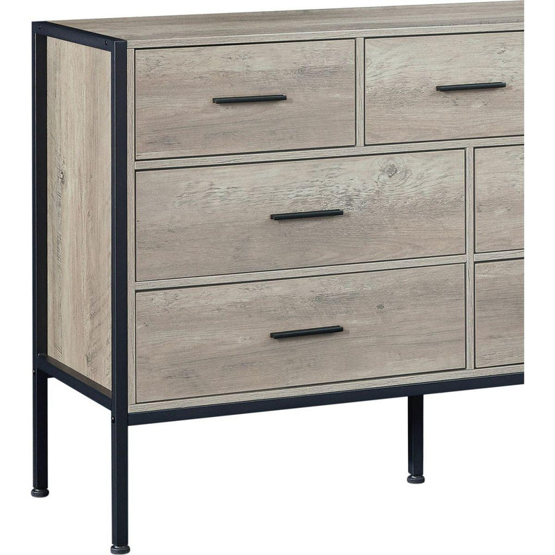 Wood Dresser with 7 Drawers, Wooden Storage Closet for Bedroom, Solid Clothes Cabinet with Sturdy Steel Frame, 48.58"Wx15.75"Dx31.22"H, 48 inch, Rustic Grey