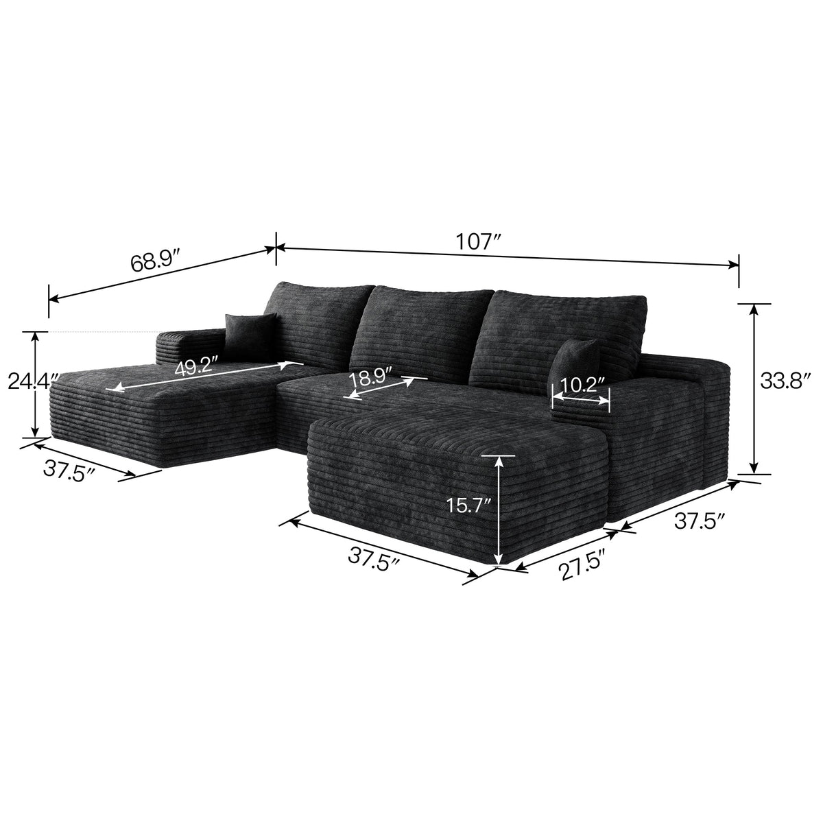 107" Cloud Sectional Sofa with Ottoman, photo 6 of 10