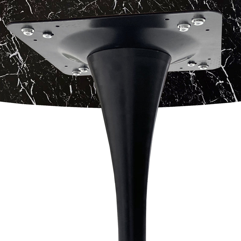 42.12" Modern Round Dining Table with Printed Black Marble Table Top, Metal Base Dining Table, End Table Leisure Coffee Table