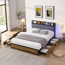 Modern Bed Frame With LED Lights, Upholstered Headboard, USB Charging by Unique Piece Furniture