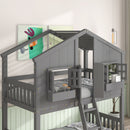 House Bunk Bed With Roof, Window, Window Box, Door, With Safety Guardrails And Ladder by Unique Piece Furniture