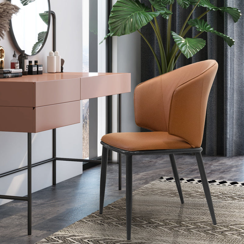 Accent Coffee table Chair with Metal Legs Set of 2, PU Leather Chair for Coffee Room, Living Room, Rest Room (Orange)