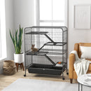 53.5" Small Animal Cage, 5-Level Metal Ferret or Bunny Cage with Wheels, Chinchilla Cage with Removable Tray, 2 Front Doors, Ramps, Gray