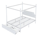 Queen Size Canopy Platform Bed With Upholstered Headboard And 2 Storage Drawers - White by HouseOfZazla