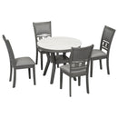 5-piece Dining Round Table Set with One Faux Marble Top Dining Table and Four PU-leather Chairs,Grey