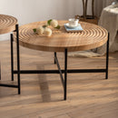 33" Modern Thread Design Round Coffee Table, MDF Table Top with Cross Legs Metal Base