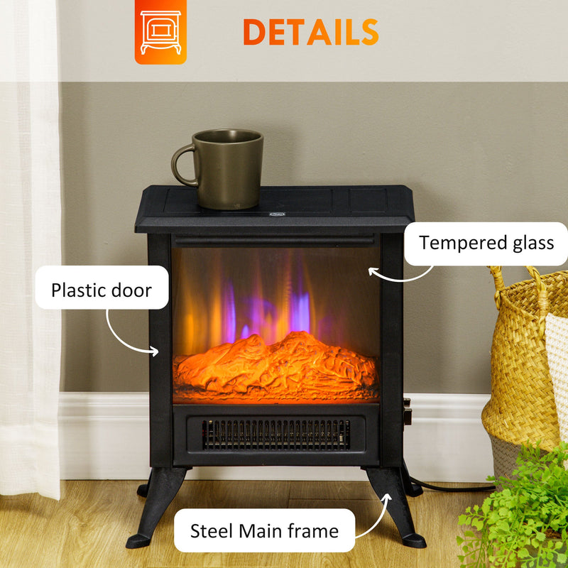 17" Electric Fireplace Stove with Two Heating Modes, Freestanding Fire Place Heater with Realistic Logs LED Flame, Adjustable Temperature, Overheat Protection, 750W/1500W, Black