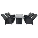 7 Piece Outdoor Patio Wicker Dining Set Patio With Adjustable Backrest Black Wicker + Dark Grey Cushion