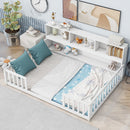 Floor Bed With Side Bookcase, Shelves, Guardrails by HouseOfZazla