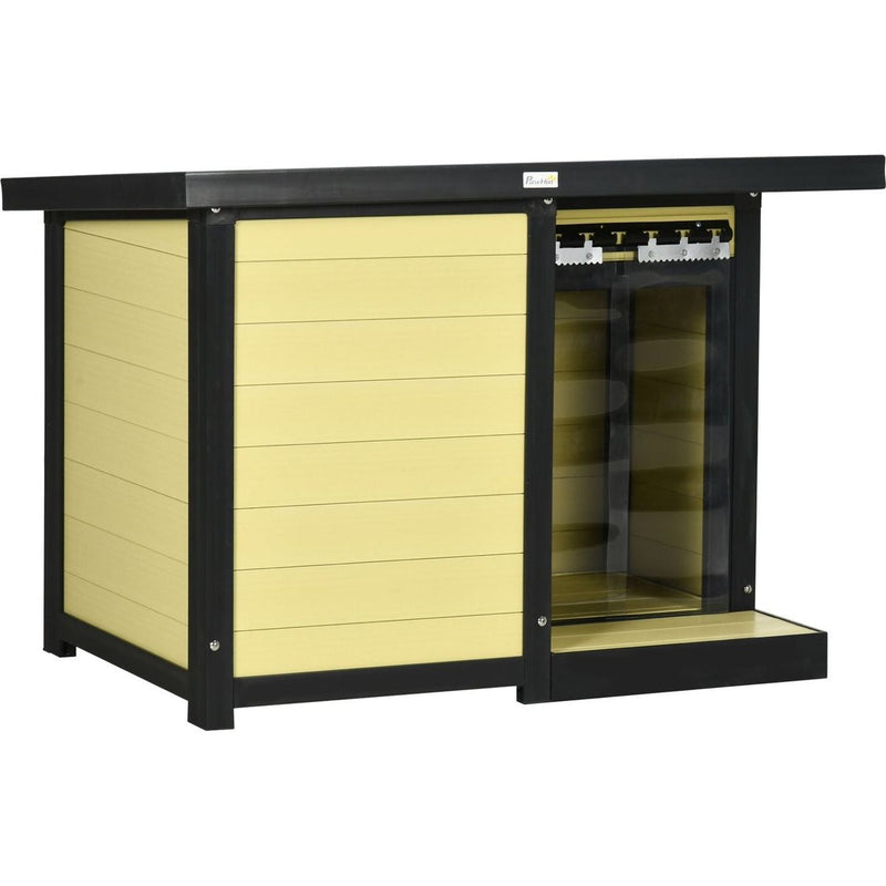 Outdoor Indoor Dog House with Openable Top, Weather Resistant Dog Kennel with Porch, Pet Furniture for Small and Medium Sized Dogs, Natural Wood