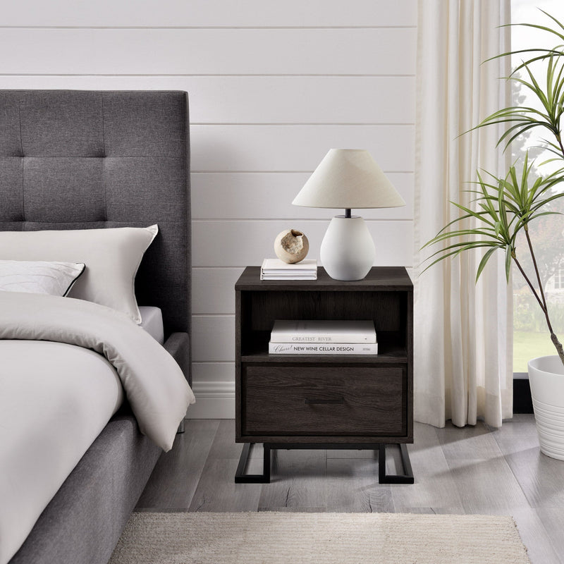 Danae Modern Wood and Metal L-Leg Nightstand