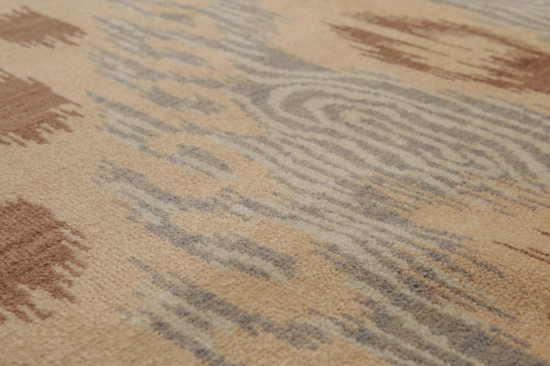 8' x 10' Hand Knotted Ikat Design 100% Wool Pile Area Rug Tan