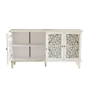 60" Antique Buffet Cabinet with Floral Carvings and Solid Wood Legs