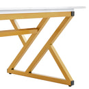 A modern minimalist style white marble patterned coffee table with golden metal legs. Computer desk. Game table. Tea table. CT-XX