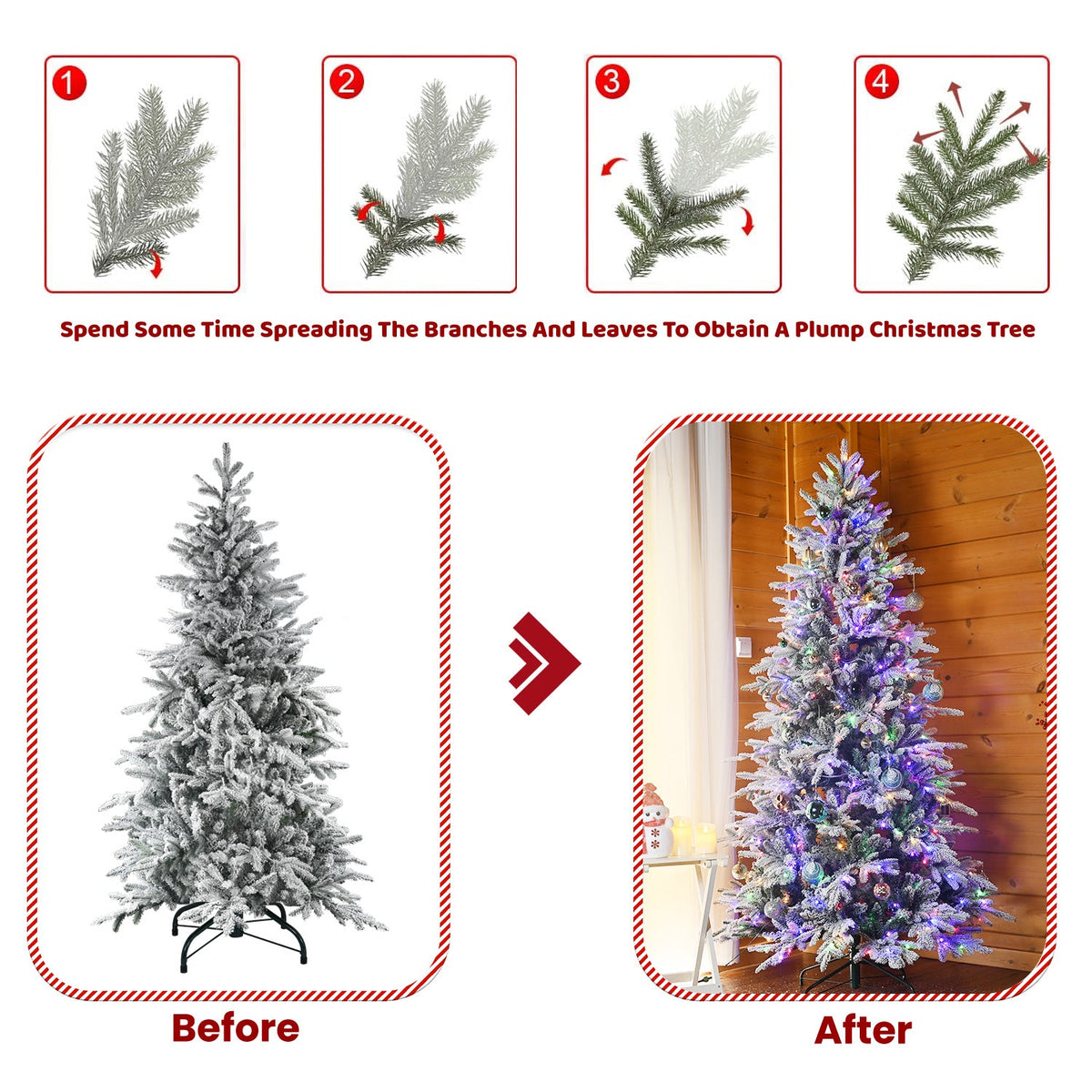 6FT Snow Flocked Artificial Christmas Tree with LED Lights, photo 6 of 10
