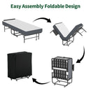 Twin Folding Bed With Adjustable Headboard & Memory Foam Mattress, Portable Coton Wheels For Tall People, Space-Saving Guest Bed - Black by HouseOfZazla