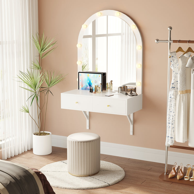 Floating Makeup Vanity Desk with Mirror & 3-Color Lights, photo 3 of 10