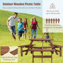 6 Person Circular Outdoor Wooden Picnic Table For Patio, Backyard, Garden, Diy With 3 Built-In Benches, 1720Lb Capacity by HouseOfZazla