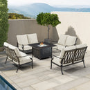 Black Aluminum Fire Table Set with Four Deep Seating Loveseats