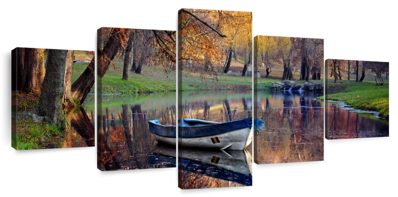 Autumn Lake Boat Wall Art