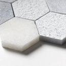 Bardiglio Light, Calacatta T Textured Hexagon 2 Marble Mosaics 10 3/8x12