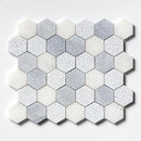 Bardiglio Light, Calacatta T Textured Hexagon 2 Marble Mosaics 10 3/8x12