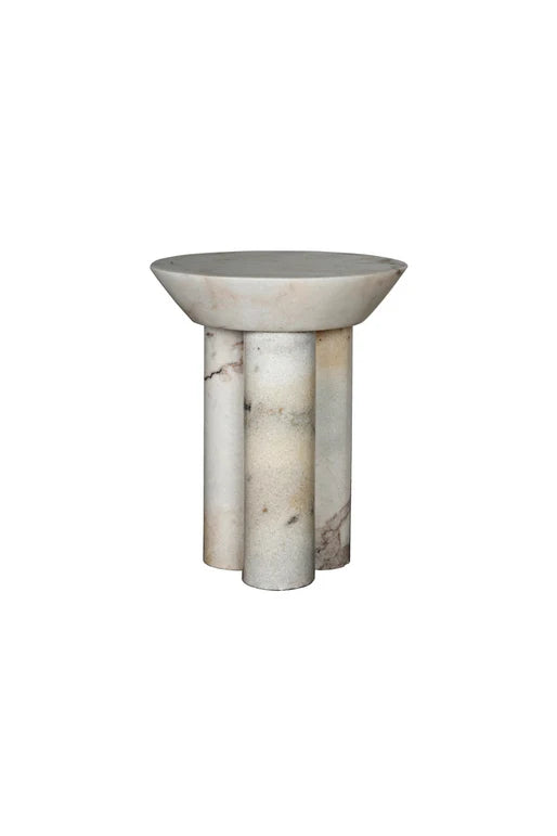 Afyon Sugar Marble Round Legs End/Side Table,Honed (D)18" (H)22"