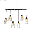 GobekUsa Aged Silver 6/10 Bulbs Industrial Cage Iron Pendant Light with Double Pipe Rod - Island Hanging Lamp Fixture