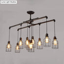 GobekUsa Aged Silver 6/10 Bulbs Industrial Cage Iron Pendant Light with Double Pipe Rod - Island Hanging Lamp Fixture