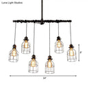 GobekUsa Aged Silver 6/10 Bulbs Industrial Cage Iron Pendant Light with Double Pipe Rod - Island Hanging Lamp Fixture