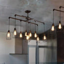 GobekUsa Aged Silver 6/10 Bulbs Industrial Cage Iron Pendant Light with Double Pipe Rod - Island Hanging Lamp Fixture
