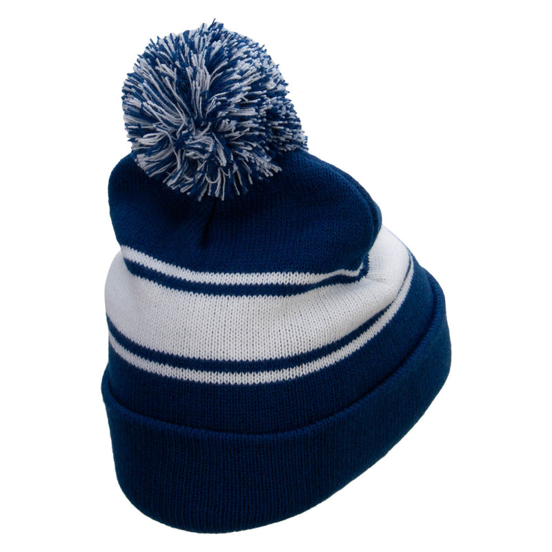 Striped Pom 12 inch Cuff Long Beanie