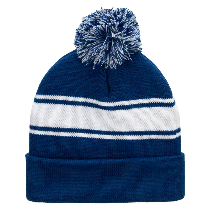Striped Pom 12 inch Cuff Long Beanie