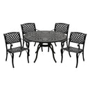 Outdoor Aluminum 5pc Round Black Patio Dining Set with Four Chairs