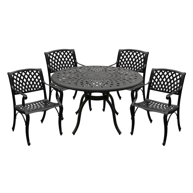 Outdoor Aluminum 5pc Round Black Patio Dining Set with Four Chairs