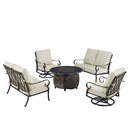 Black Aluminum Fire Table Set with Two Loveseats and Two Club Chairs