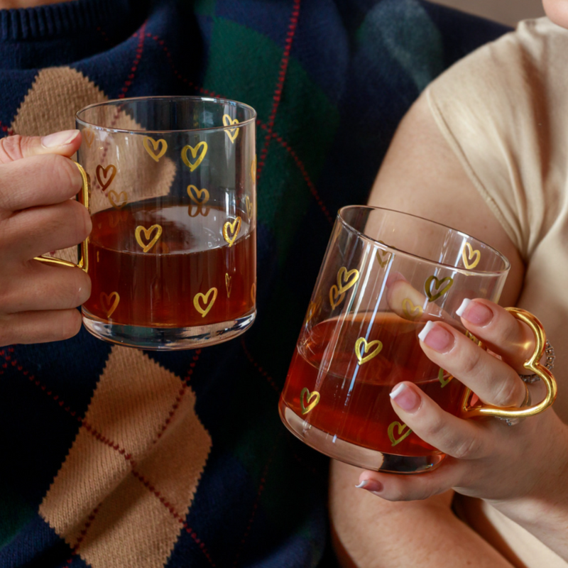 Gold Heart Glass Coffee Mug