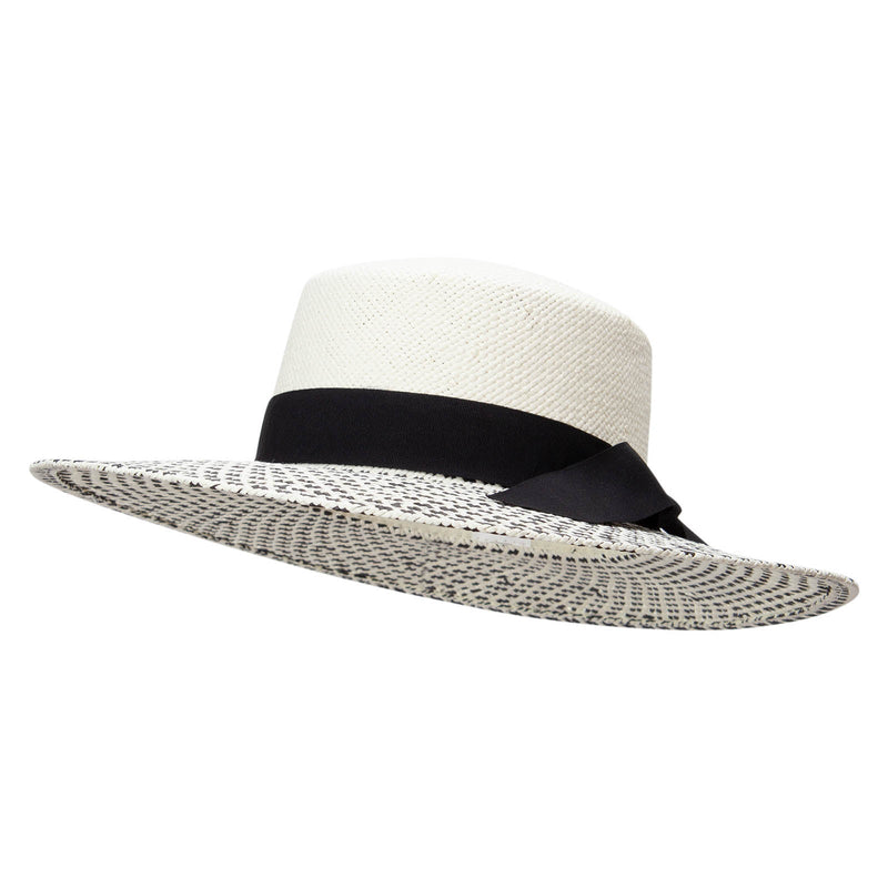 Womens Woven Checkered Boater Hat
