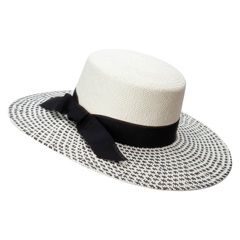 Womens Woven Checkered Boater Hat