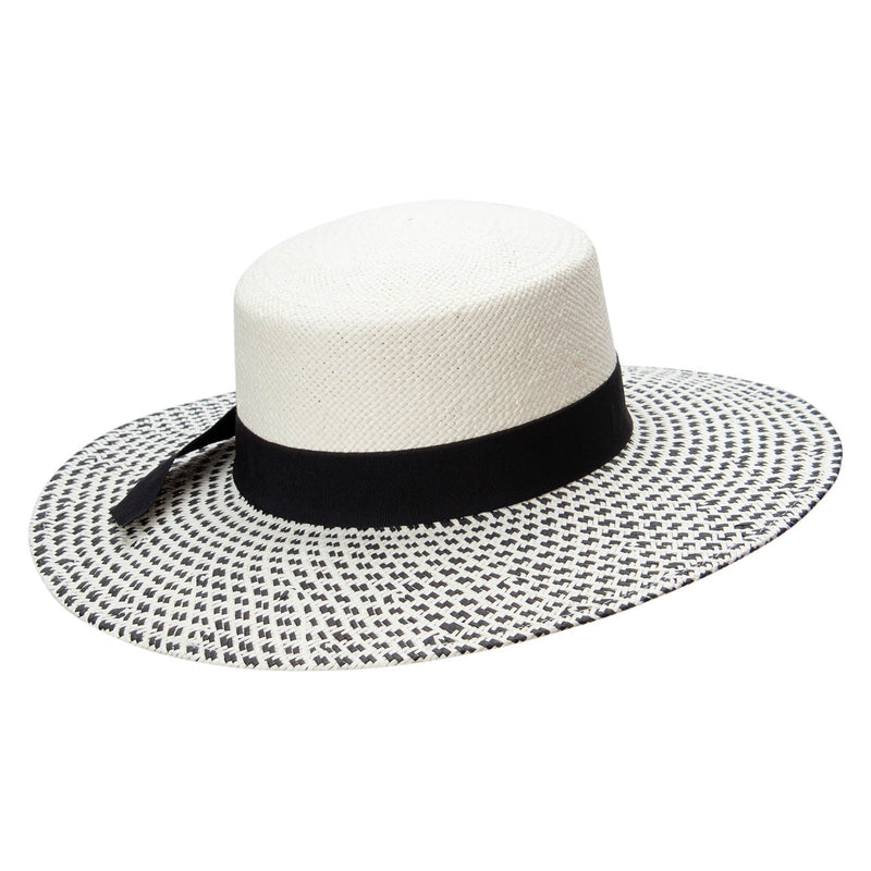 Womens Woven Checkered Boater Hat