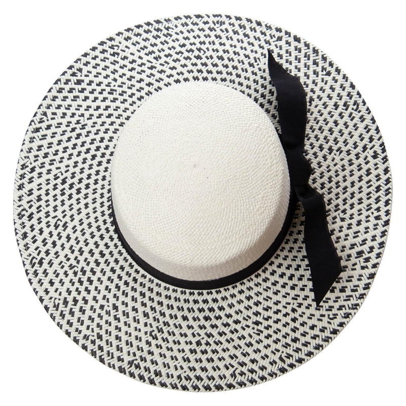 Womens Woven Checkered Boater Hat