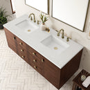 James Martin Amberly 60" Dual Mount Double Bathroom Vanity, Mid-Century Walnut