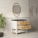James Martin Olena 36" Single Bathroom Vanity, Polished White and Light Mappa Burl