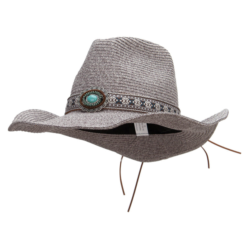 Women's Paper Braid Leatherette Crown Cowboy Hat
