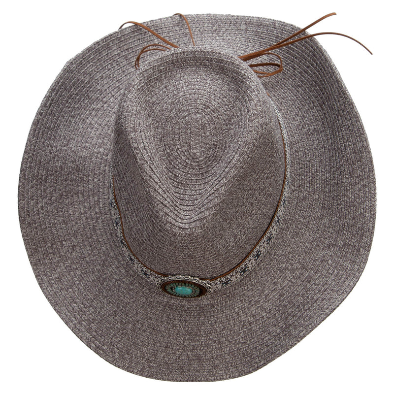 Women's Paper Braid Leatherette Crown Cowboy Hat