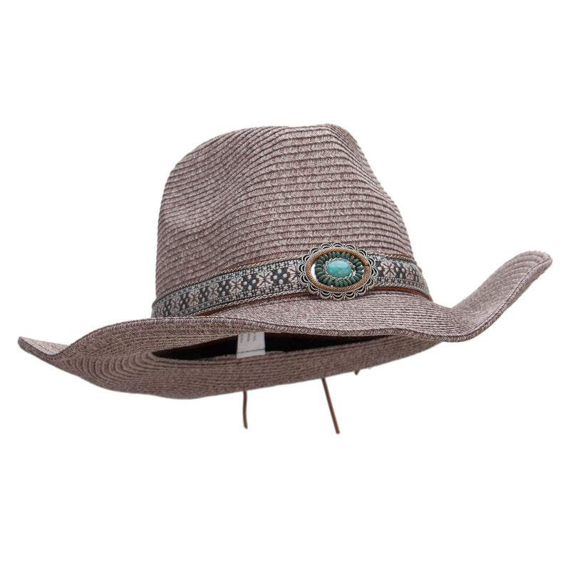 Women's Paper Braid Leatherette Crown Cowboy Hat